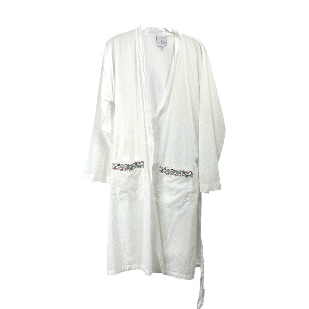 Yves Delorme Paris 100% cotton swiss dot‎ embroidered robe Size M white